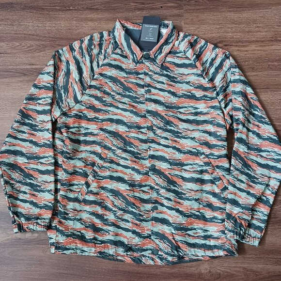 NWT Fabletics Adult L The Only Coaches Jacket Tiger Camo Print Rain Button Coat - Picture 1 of 7